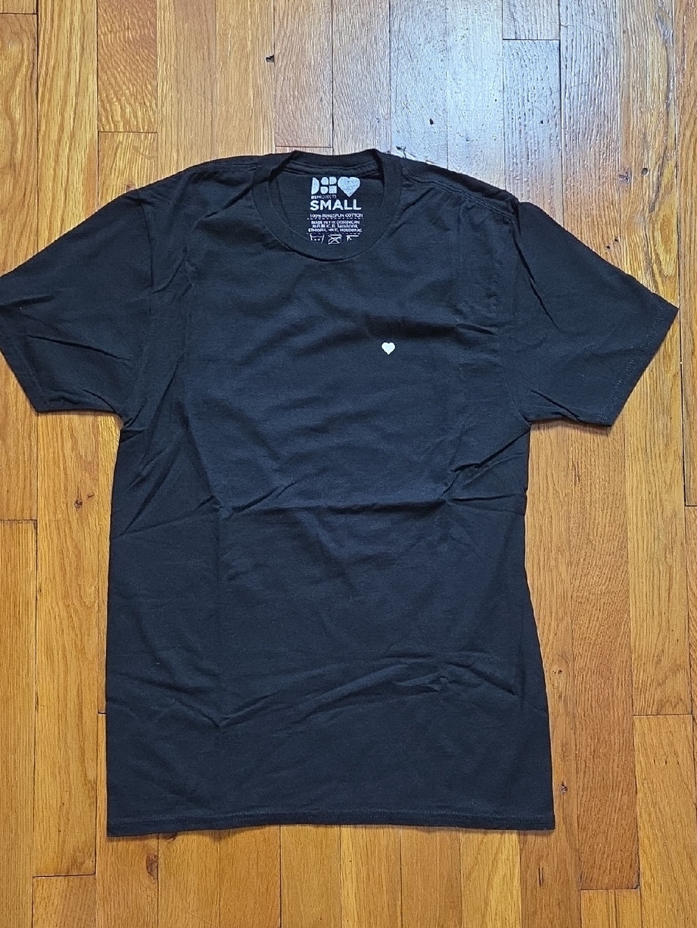 Men's Black Crewneck T-Shirt with Small Heart Logo